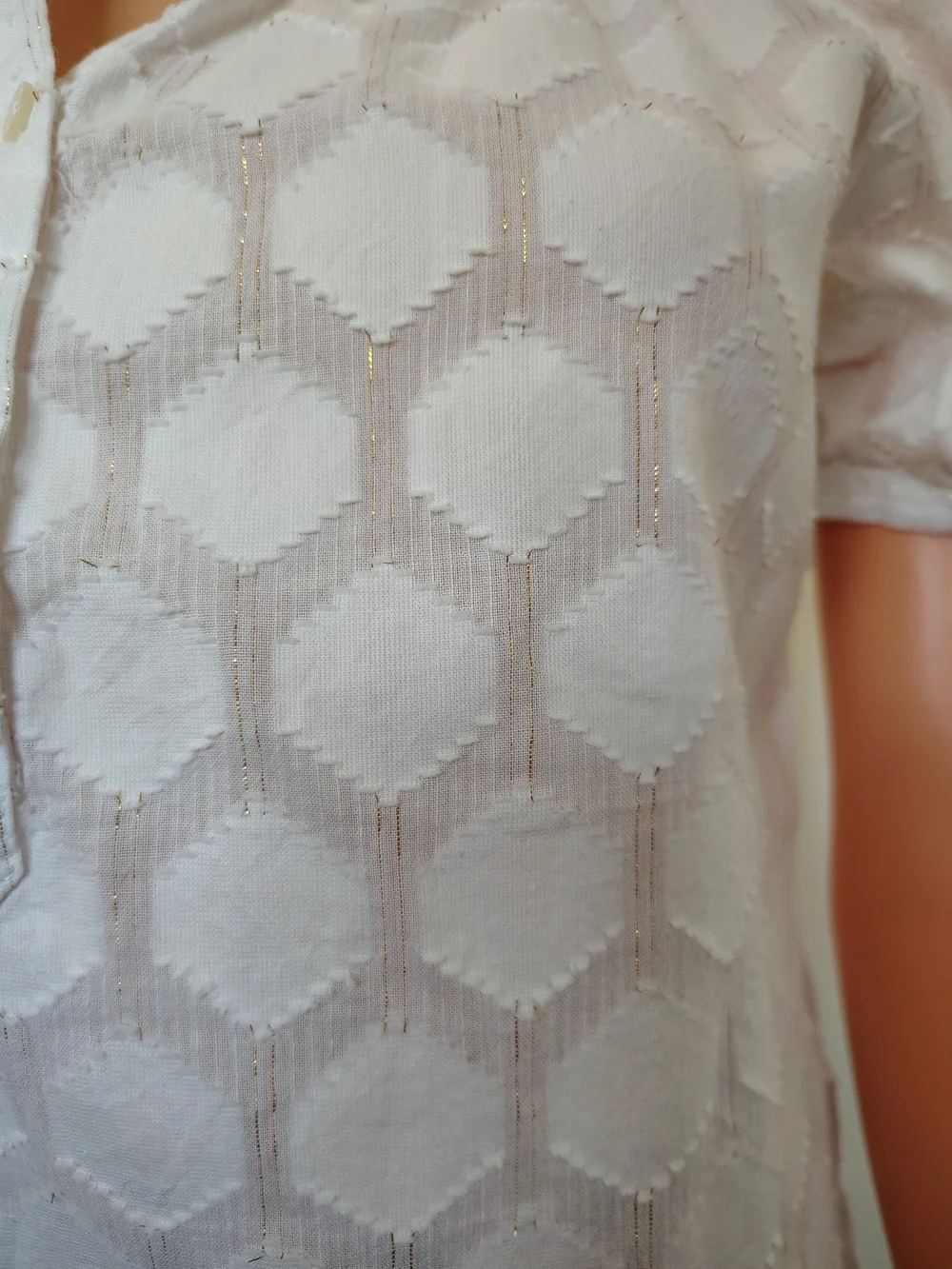 Loft Beige Puff-Sleeve Smocked Yoke Top Size XXS.
